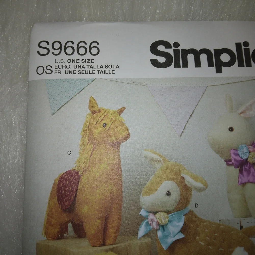 Simplicity 9666 Plush Animal Dolls Bunny Bear Pony Deer Alpaca